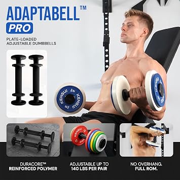 Kensui AdaptaBELL Adjustable Dumbbell Handles, Plate Loaded Pair for Standard & Olympic Plates