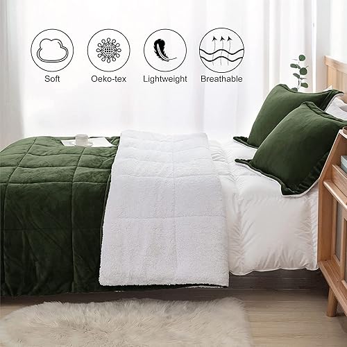 Miniatura 2 de Seward Park - Juego de edredón Sherpa verde oliva tamaño Twin XL, ropa de cama suave y cálida para todas las estaciones, manta de otoño, juego de