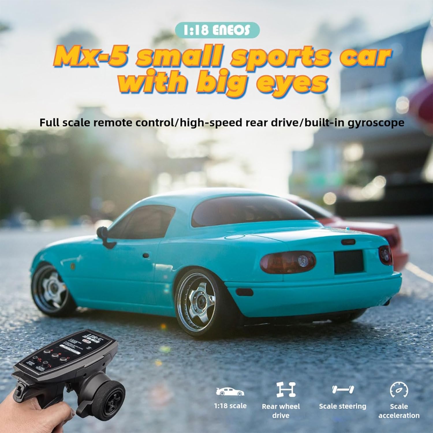 LD1804 RC Drift Car 1:18 Scale Mini MX-5 RWD 2.4GHz Miata RC Vehicles with Gyro and LED Lights for Adults Hobby Toys (Blue)