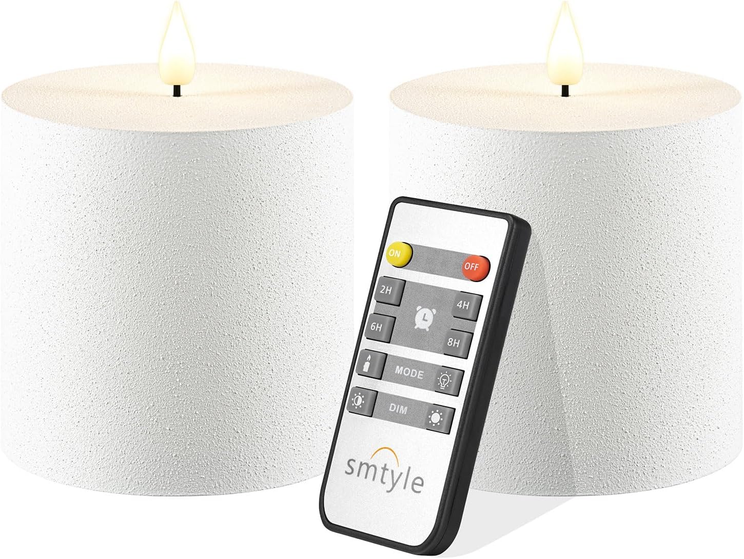 smtyle 4x4 White Flameless Pillar Candles Set of 2 LED