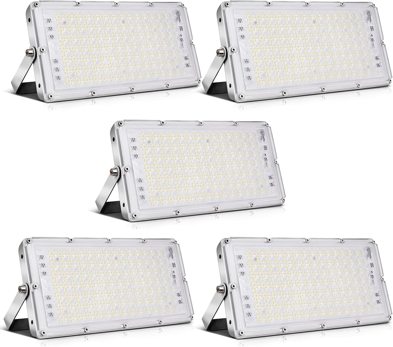 Viugreum 100W Flood Lights Outdoor, 8000LM Super Bright LED Work Light, 6000K Daylight White LED Flood Light Outdoor, IP65 Waterproof Security Lights for Garage, Yard, Lawn, Garden, Stadium - 5 Pack