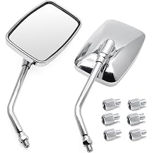 MZS Chrome Motorcycle Mirrors, 10MM 8MM Bolt Universal Rectangular Handlebar Rear View Side Mirror Adjustable Compatible with Cruiser Chopper Touring Street Naked Bike Scooter