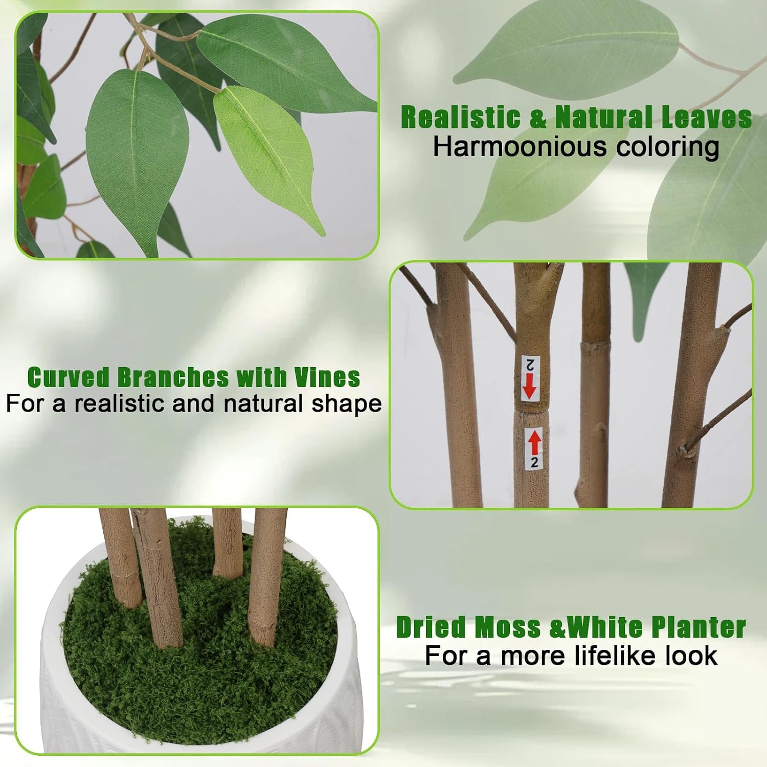 Plantes Artificielles Interieur 180 cm Ficus Artificiel Exterieur | Plante Artificielle Grande avec Blanc Pot Arbre Artificiel Ficus Fausse Plante Décoration de Bureau Maison Salon Jardin