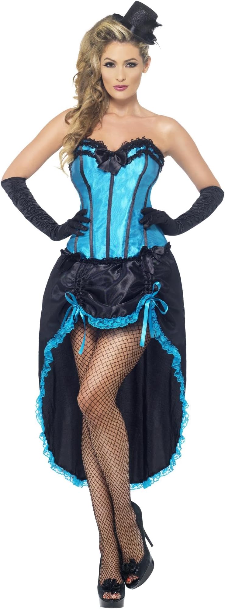 SmiffysBurlesque Dancer Costume, Blue with Corset and Adjustable Skirt, Burlesque Fancy Dress, Adult Dress Up Costumes