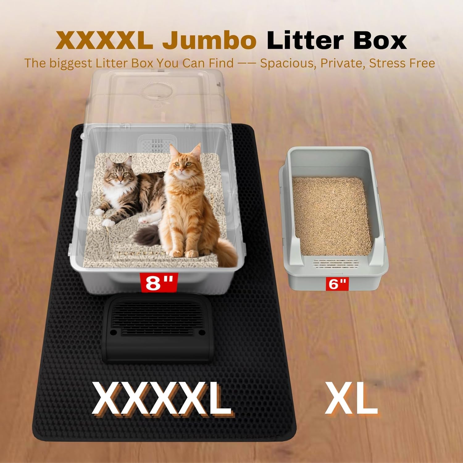 XXXXL Jumbo Stainless Steel Litter Box with Lid for Maine Coon, 28" L x 20" W x 19" H Extra Large Stainless Steel Cat Litter Box for Big Cat and Multi-Cats Families,Non-Sticky, Anti-Leakage