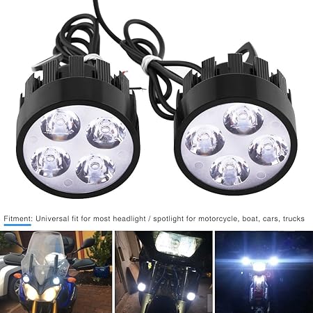 Amazon オートバイledスポットライト Ledヘッドライト 2個セット バイク用led フロントライト 内蔵4つledバルブ 3000lm 高輝度 夜間走行 安全確保 アルミニウム合金材質 12v 85v Dc 耐衝撃性 耐久性 ハンドル取り付け 取付穴径10mm ブラック ユニバーサル ヘッド