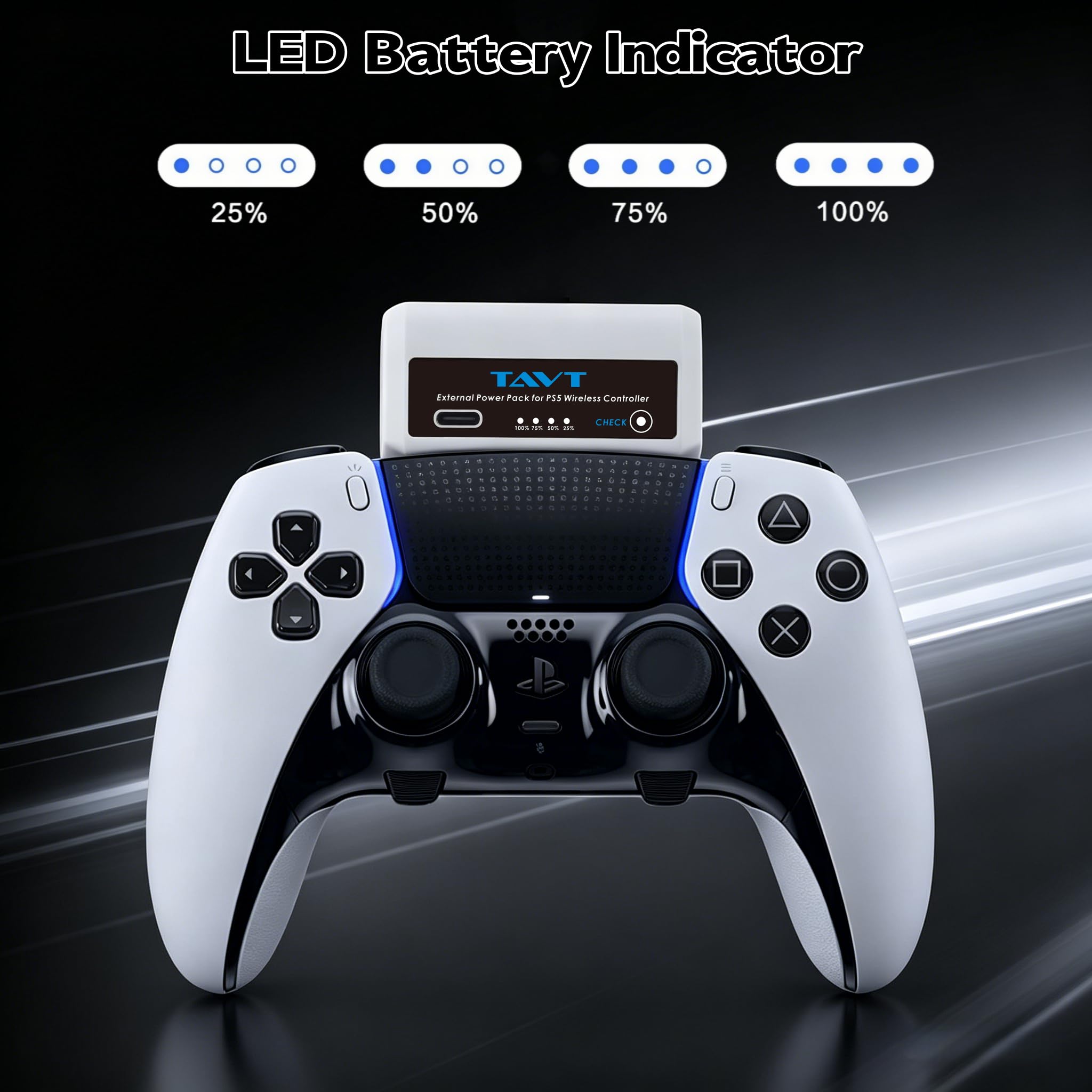 2 batterie esterne per controller Sony PlayStation 5, PS5 Dualsense/Dualsense Edge, con indicatore LED e cavo di ricarica USB-C