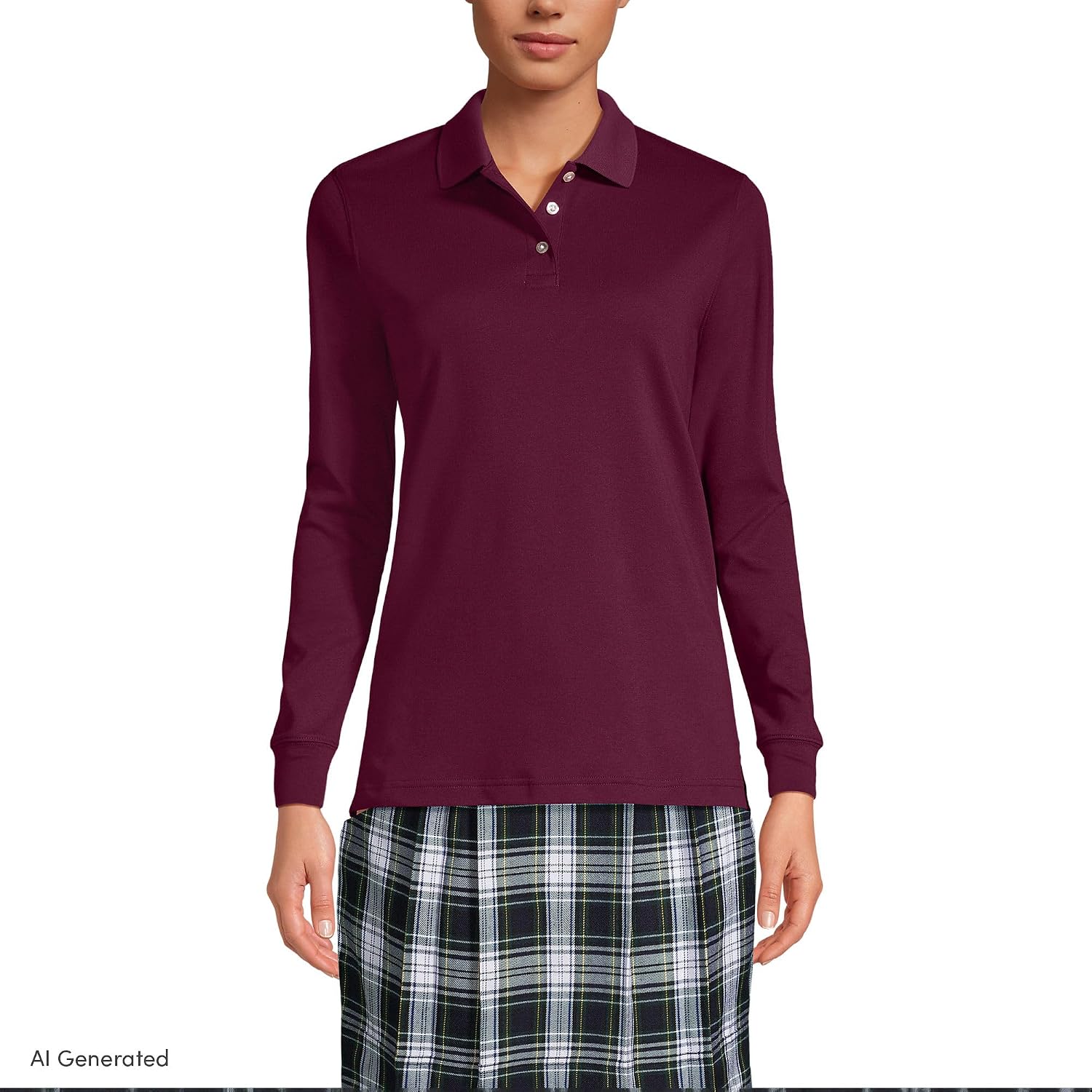 Lands' End School Uniform Kids Long Sleeve Interlock Polo Shirt