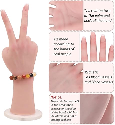 Miniatura 4 de MOTLEYBEAN Mano de silicona realista para mujer, tamaño real, modelo femenino para mostrar joyas, práctica de arte de uñas, disfraz de Halloween,