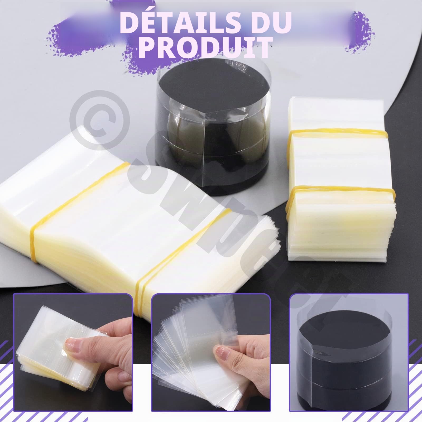 Swpeet Lot de 1250 bandes thermorétractables en PVC transparent 5 tailles 3,5 cm 4,5 cm 5 cm 5 cm 6,9 cm 8,9 cm