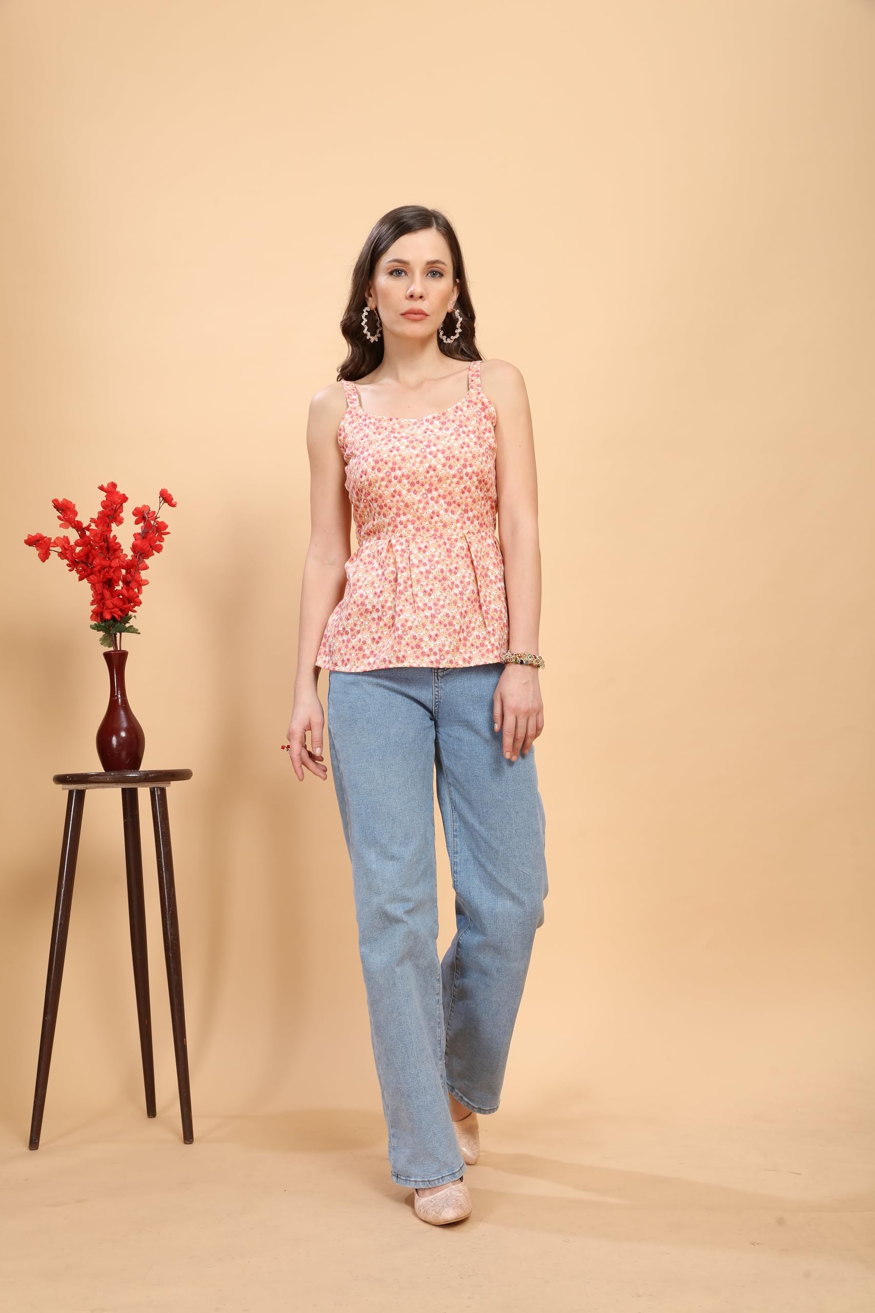 PATLANI Camiseta estampada sin mangas de rayón para mujer.