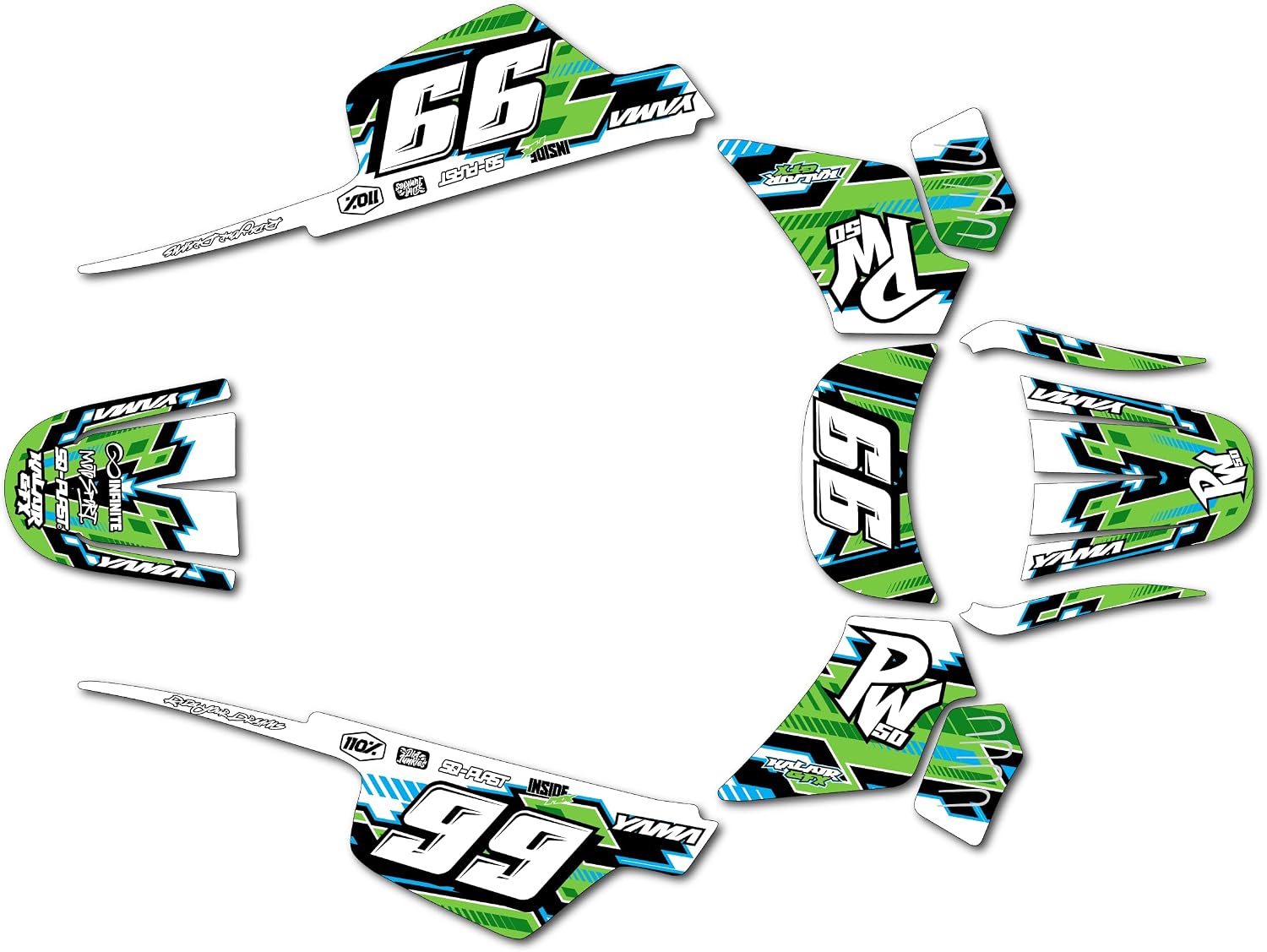 Graphics Kit for Yamaha PW 50 (AllYears) INCISION Series Blue 16 Mil - Dirt bike Custom Racing Graphics Decals Stickers Kit, no-plastics
