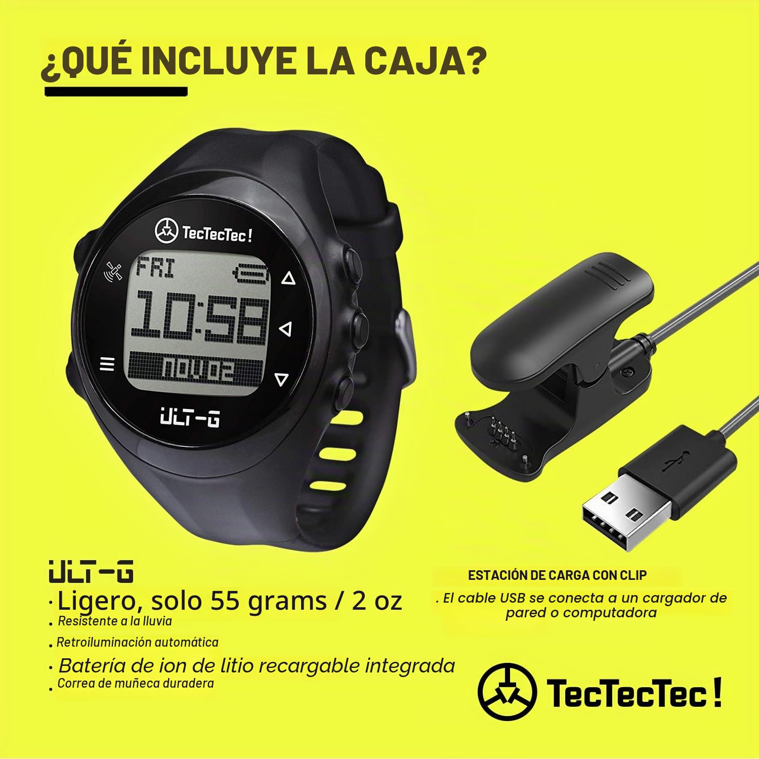 TecTecTec ULT-G - Reloj de golf con GPS con campos mundiales precargados, ligero, sencillo y fácil de usar