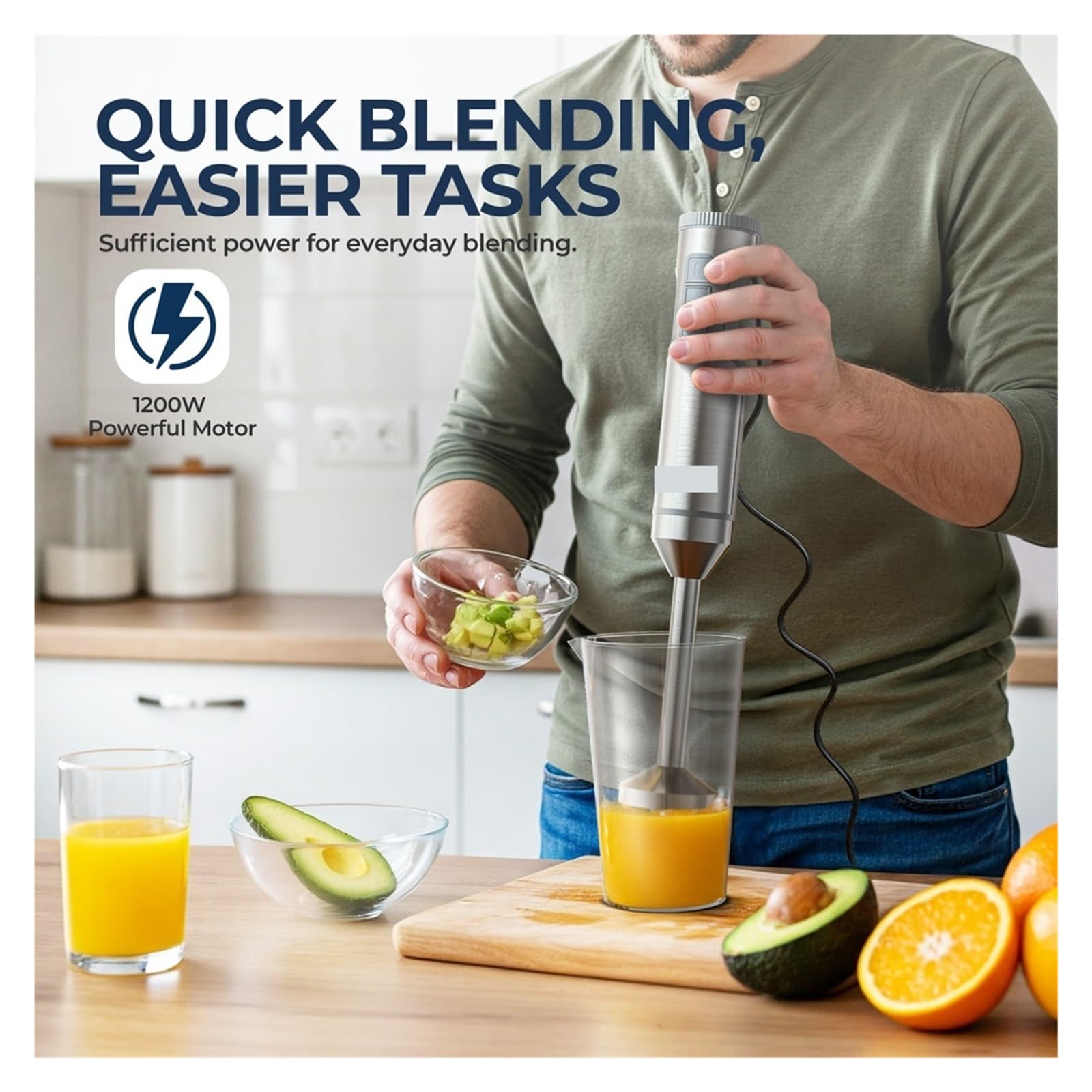 Blender Ręczny 4 W 1, 1000 W, Mocny, Ze Stali Nierdzewnej, Mikser Ręczny Do Żywności, Pojemnik Do Mieszania 700 Ml, Procesor 500 Ml, Trzepaczka łAtwy W UżYciu(R-PHB8001)
