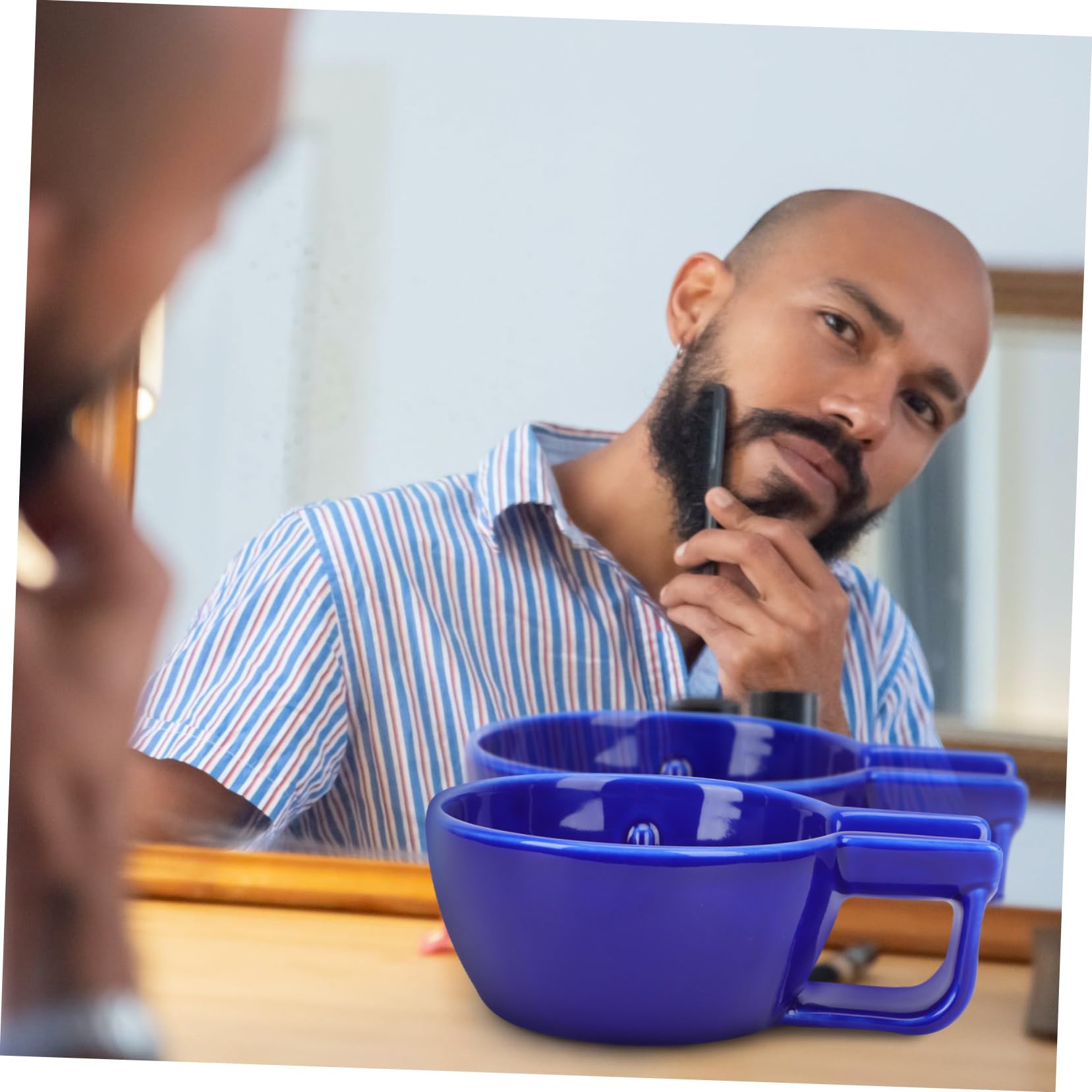Ciotola da Barba in Ceramica Blu, Alta Capacità per Schiuma da Barba Densa, Ciotola per Rasatura Uomo, Accessorio per Cura Personale Quotidiana