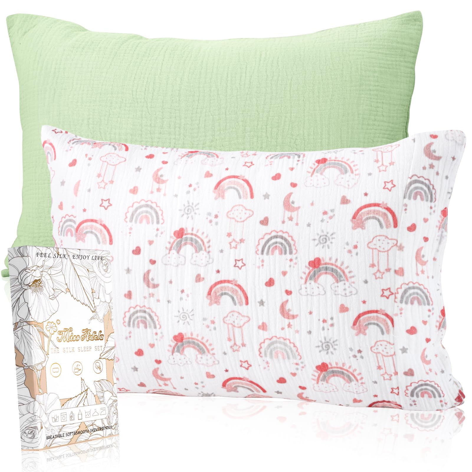 Miss Adola Muslin Toddler Pillowcase Set of 2-13x18 Cotton Toddler Pillow Cases with Envelope Closure Cute Cartoon Soft