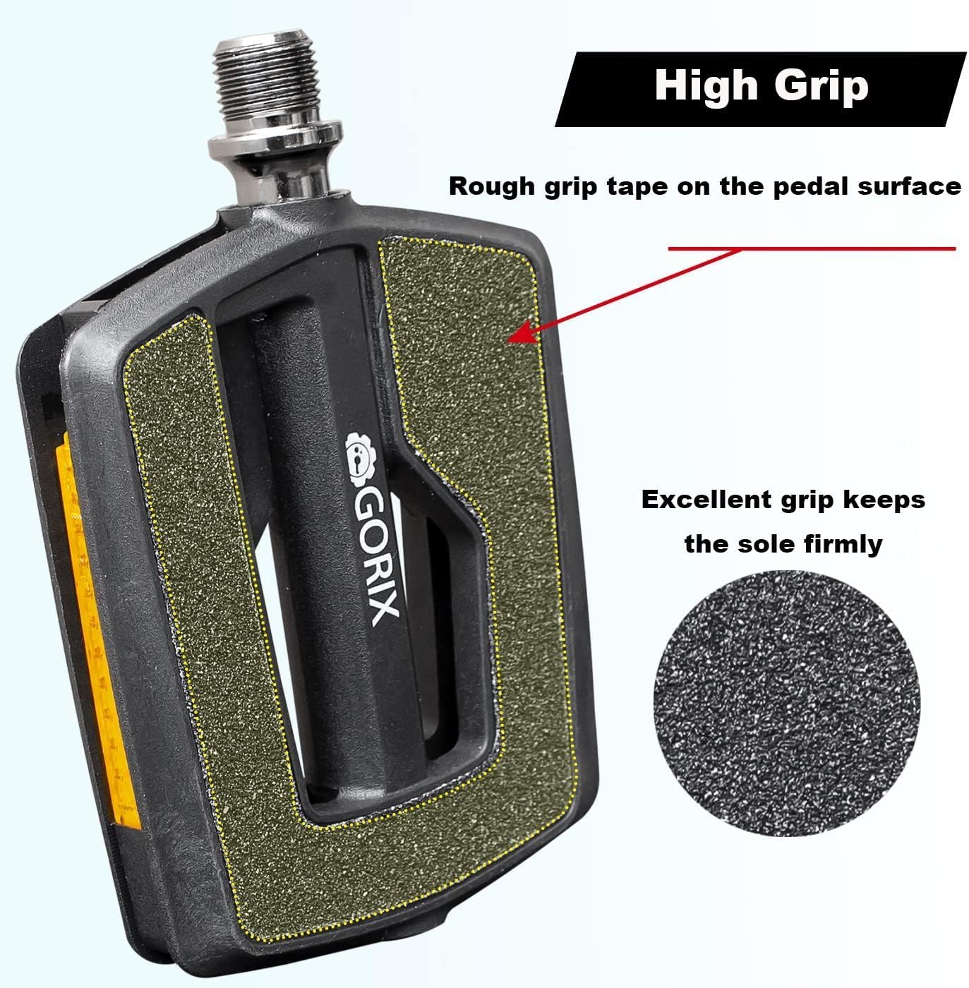 GORIX Bike Flat Pedals Wide Non-Slick with Reflector Grip Tape Road Mountain MTB Bicycle(GX-F558)