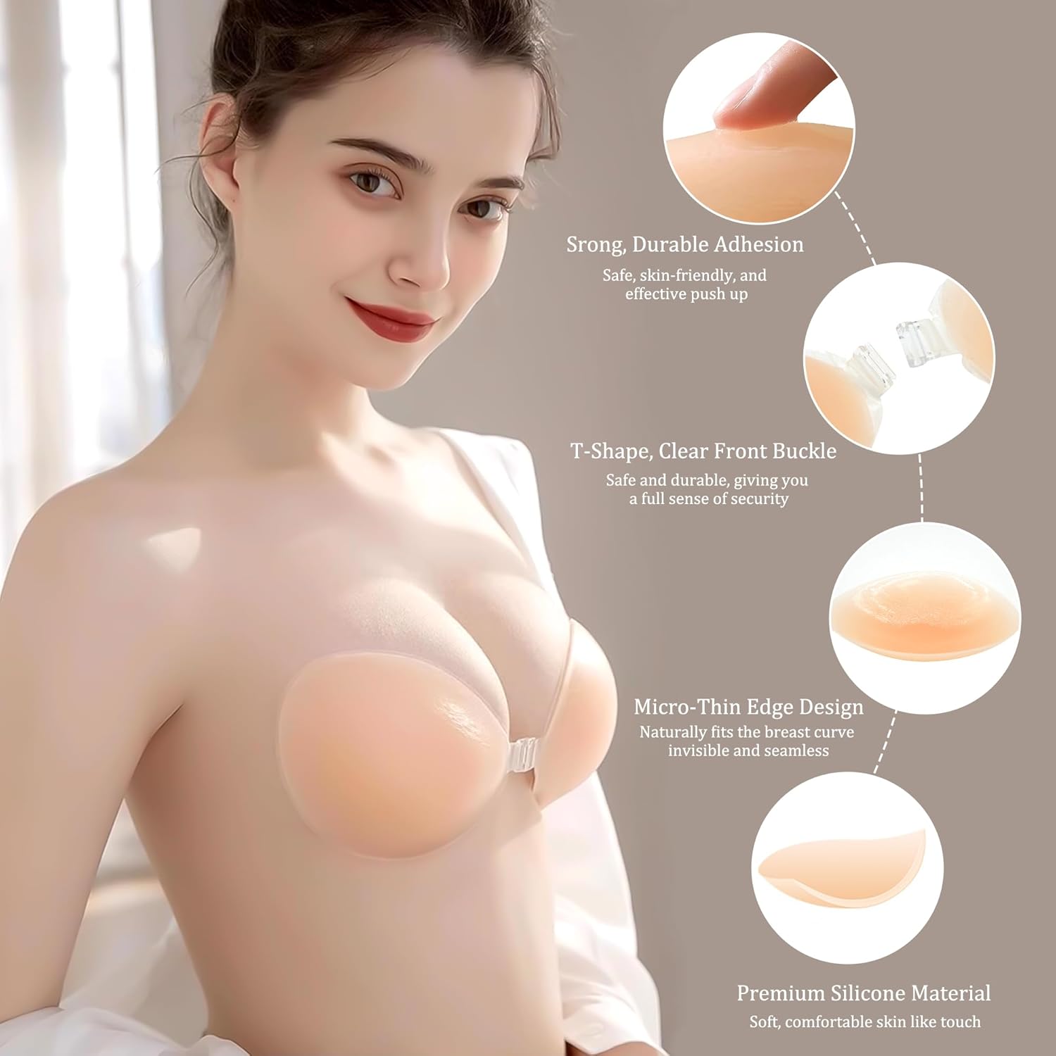 Adhesive Bra Strapless Sticky Push up Invisible Reusable Silicone Bra for Women's Backless Dress, A B C D Cup - Image 2
