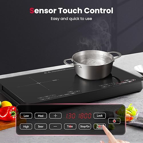 Miniatura 5 de GASLAND SwiftChef - Placa de inducción de doble quemador, encimera de inducción de 1800 W con 8 niveles de potencia, doble olla con control táctil