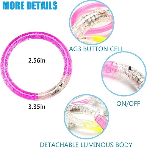 Miniatura 6 de Paquete de 60 pulseras brillantes de 6 colores LED, pulseras iluminadas que brillan en la oscuridad, juguetes de fiesta, accesorios brillantes para