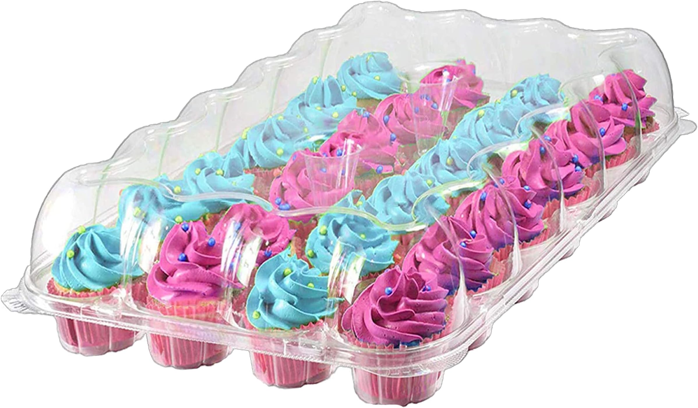 HeroFiber Cupcake Containers, 24 Compartment – 10 Pack – High Dome Clear Plastic Disposable Cupcake Boxes, Great Tray and Holder for Muffins and Bakery Goods Storage, with Detachable Lid.
