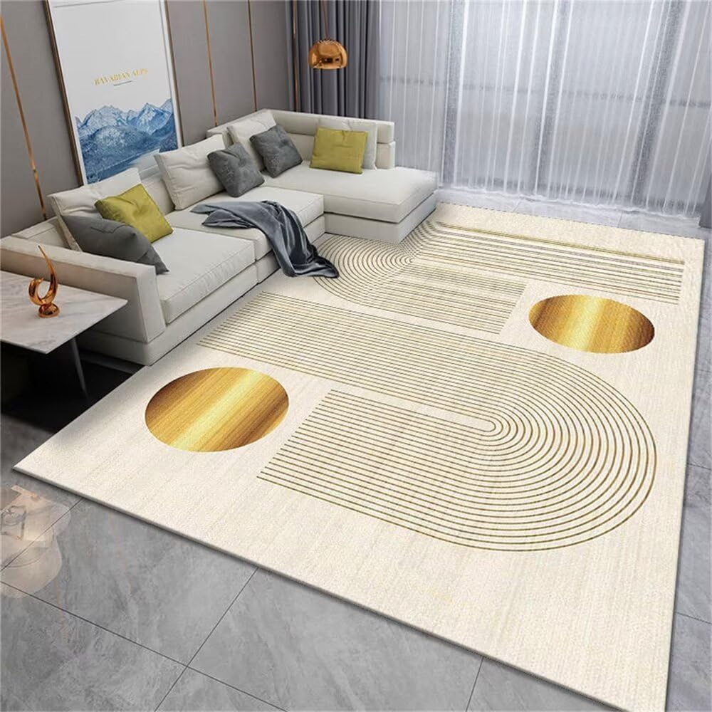 Tapis pour enfants chambre rond jaune et lignes 90x150cm