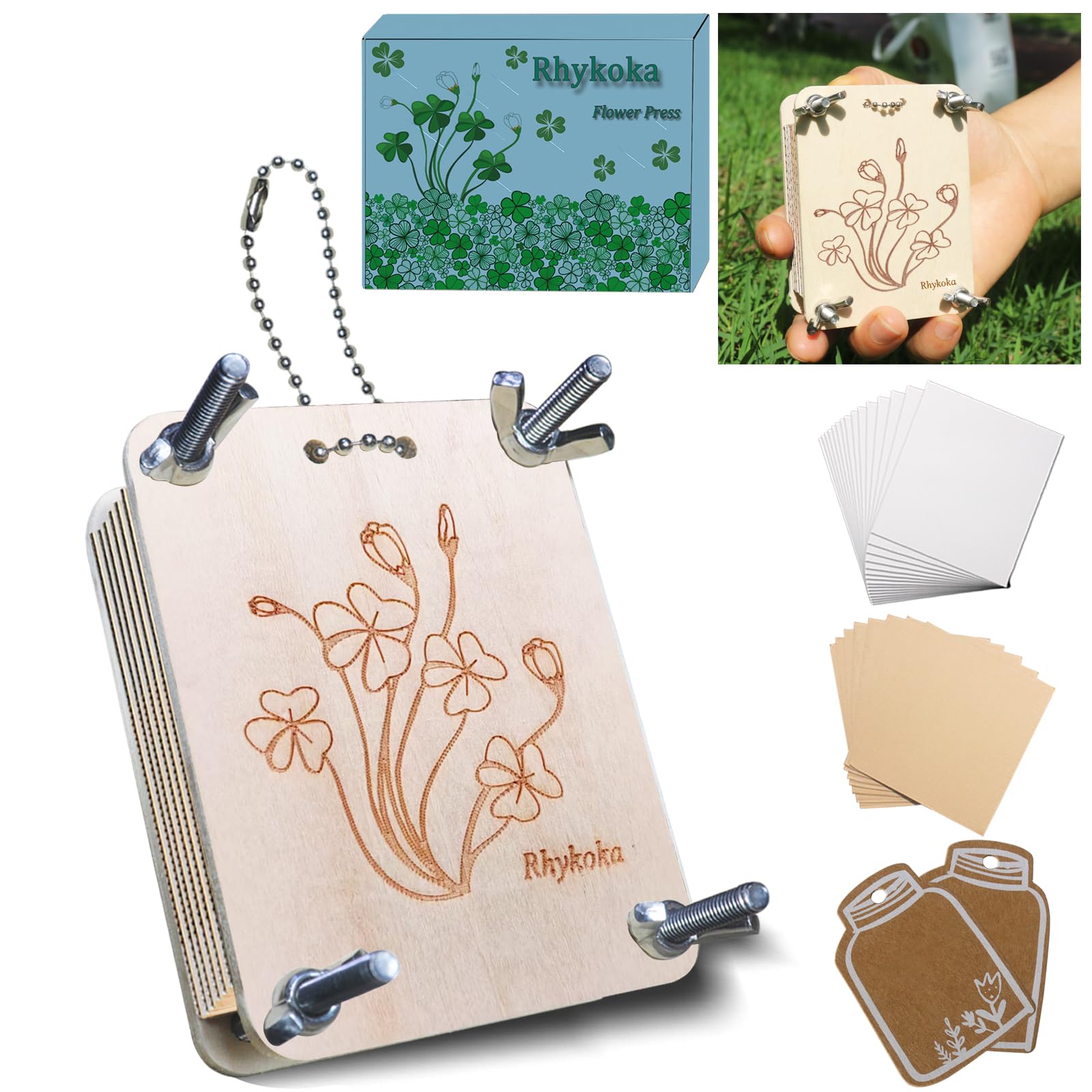 Rhykoka Pocket Flower Press, 6 Layers Mini Flowers Press Kit, Micro Flower Pressing