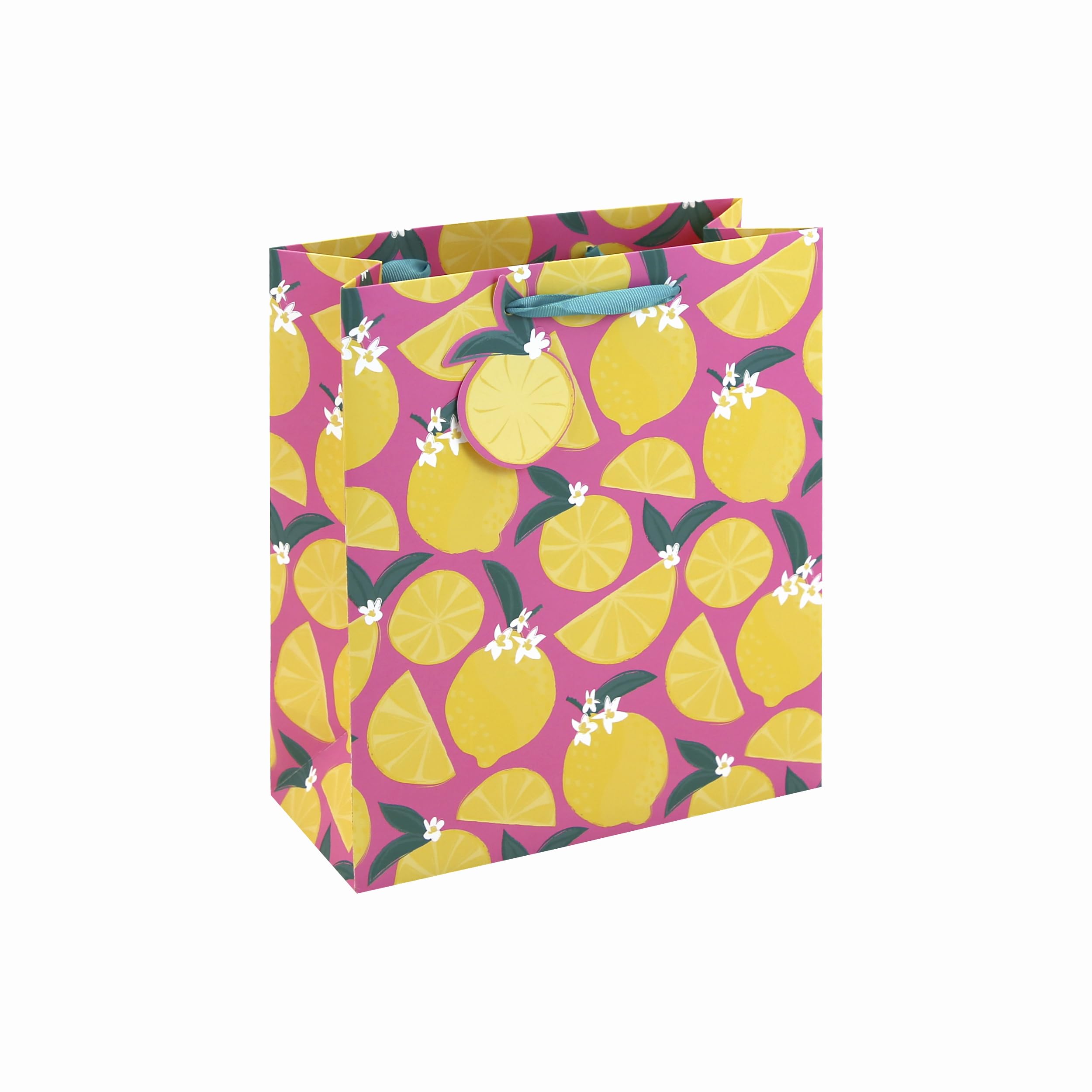 Eurowrap Lemons Medium Pink Birthday Gift Bags Pack of 6 with Yellow Lemon Print & Ribbon Handles – Happy Birthday Gift Packaging for Girls, Women, Mother’s Day & Valentine’s Day