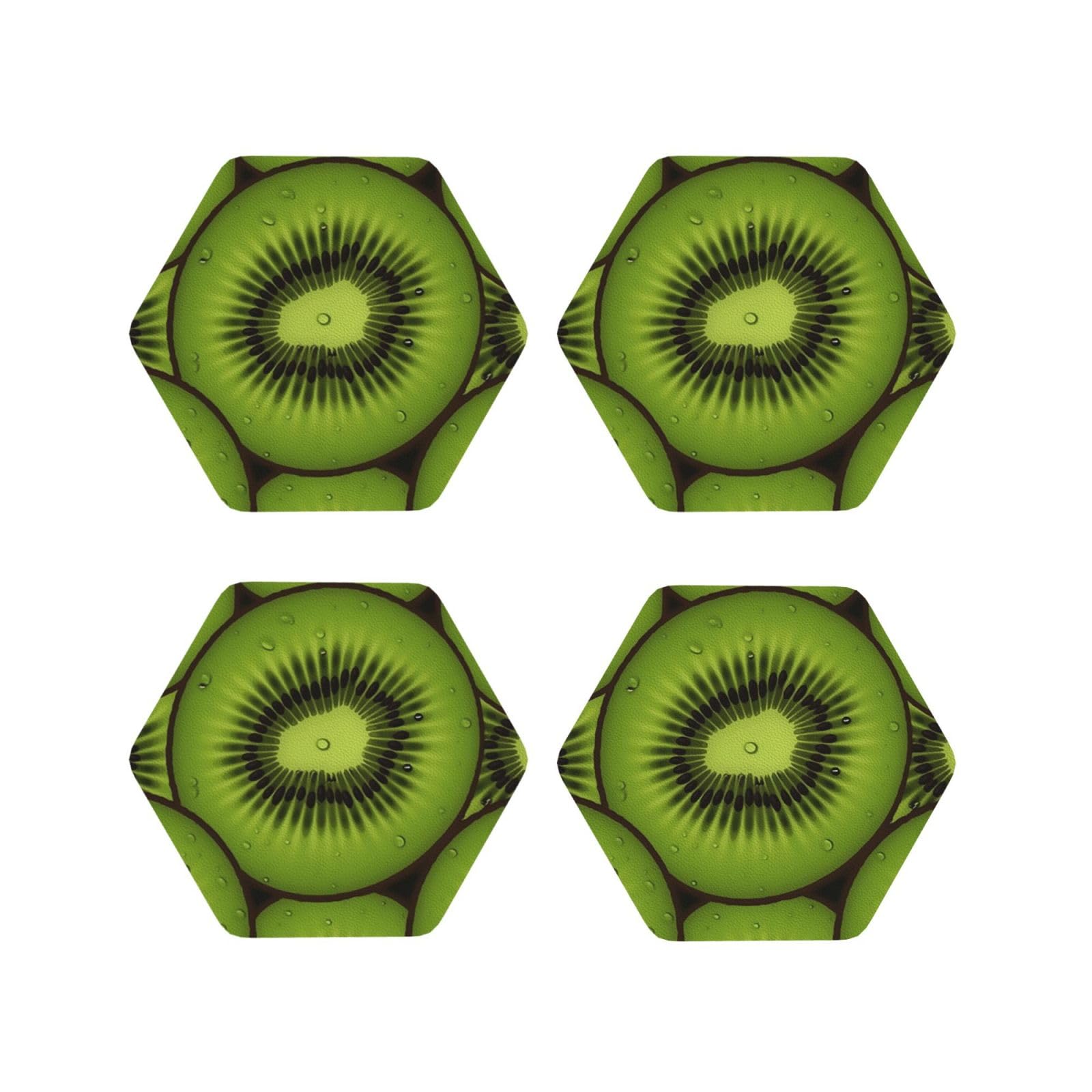 4pcs Drink Coasters for Tabletop Protection, 4" Leather Coasters for Drinks, Kiwi Slices Cup Coasters for Coffee Table Decor, Non-Slip Drinking Cup Mat for Hot Or Cold Drink