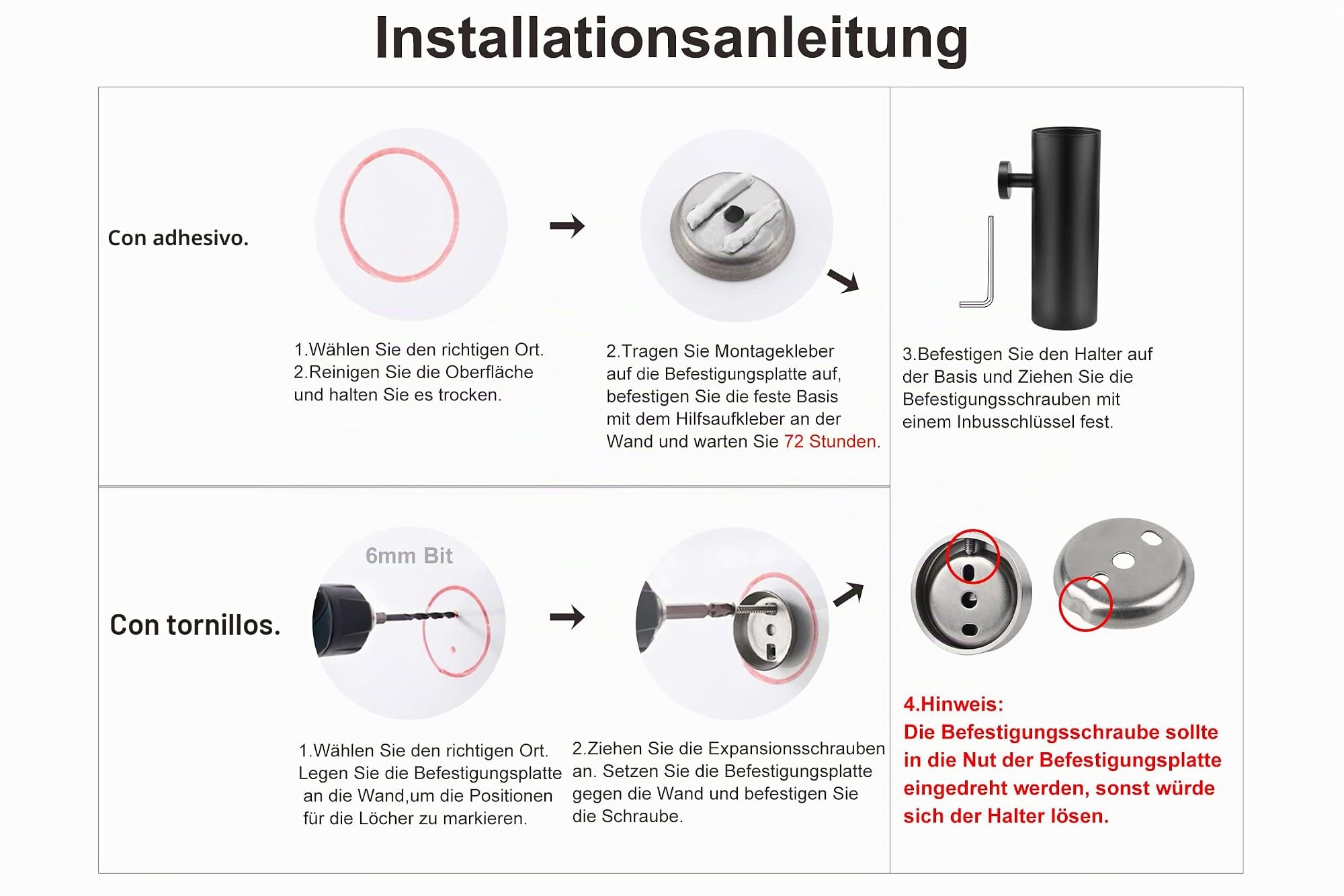 EXLECO 2Pcs Escobillas de Baño Pared, Autoadhesivo Acero INOX Escobillero para WC con Mango Largo, Protección contra Salpicaduras y 2 Cepillo (Mate Negro)