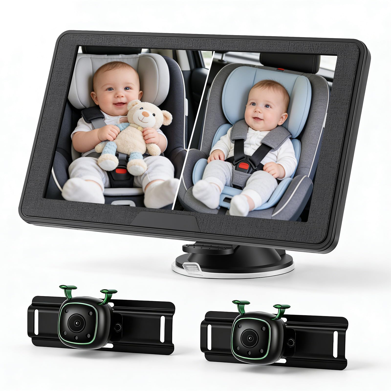 Espejo de coche para bebé, cámara de bebé de 7 pulgadas para 2 niños, monitor de asiento trasero AHD con pantalla LCD de 480 x 1280 cm, lente de cristal HD de 6 capas y visión nocturna