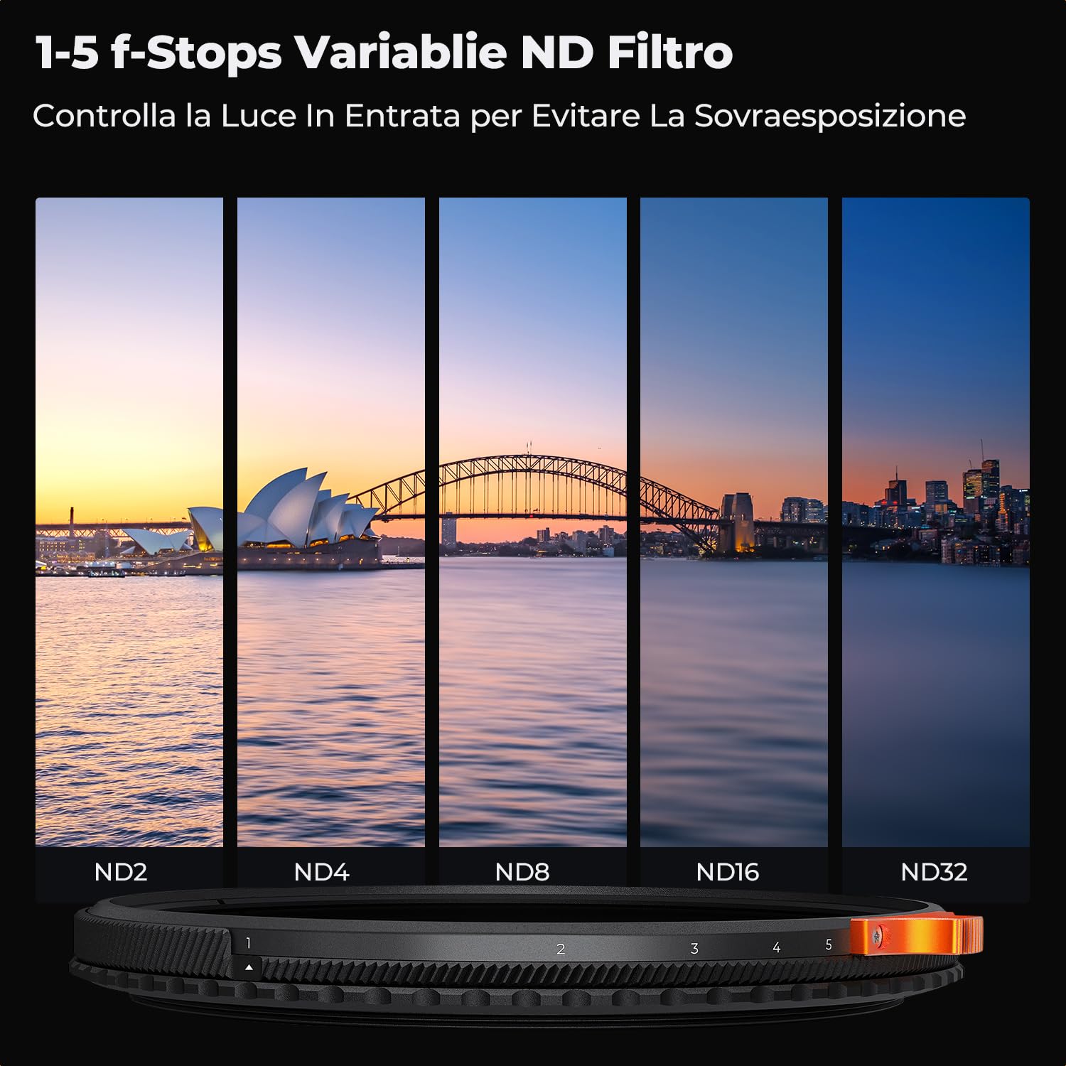 K&F CONCEPT Nano-Xcel 72mm True Colour Filtro Variabile ND2-32 (1-5 Stop) & Polarizzatore Circolare, 2 In 1 Filtro Multifunzione CPL & VND 2-32 in Vetro Ottico 28 Strati Nano Rivestimento