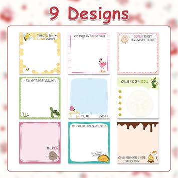 9 Pack Motivational Sticky Notes Set, 450 Sheets Inspirational Self-Stick Notes 7.6 x 7.6 cm, Cute Sticky Notes Book Gifts for Coworkers Nurse Teacher, School Office Supplies