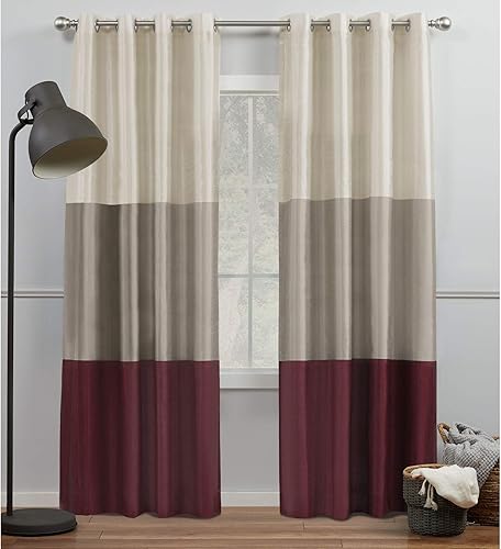 Miniatura 1 de Exclusive Home Curtains - Par de paños de cortina rústica a rayas de seda sintética con ojales