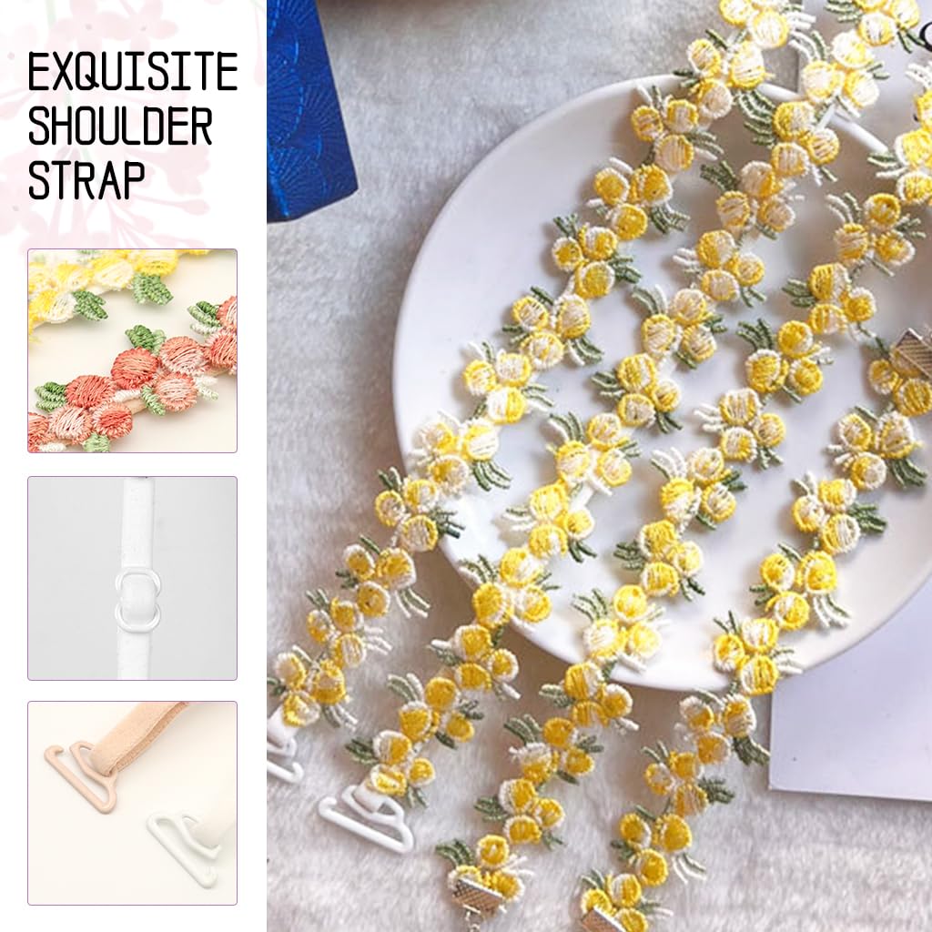 SANNIDHI® Bra Straps for Women Fancy Straps for Bra, 2 Pairs Embroidered Floral Bra Strap, 1.8cm Width, Adjustable, Replacement for Off Shoulder Tops Dress Evening Dress - Image 3 thumbnail