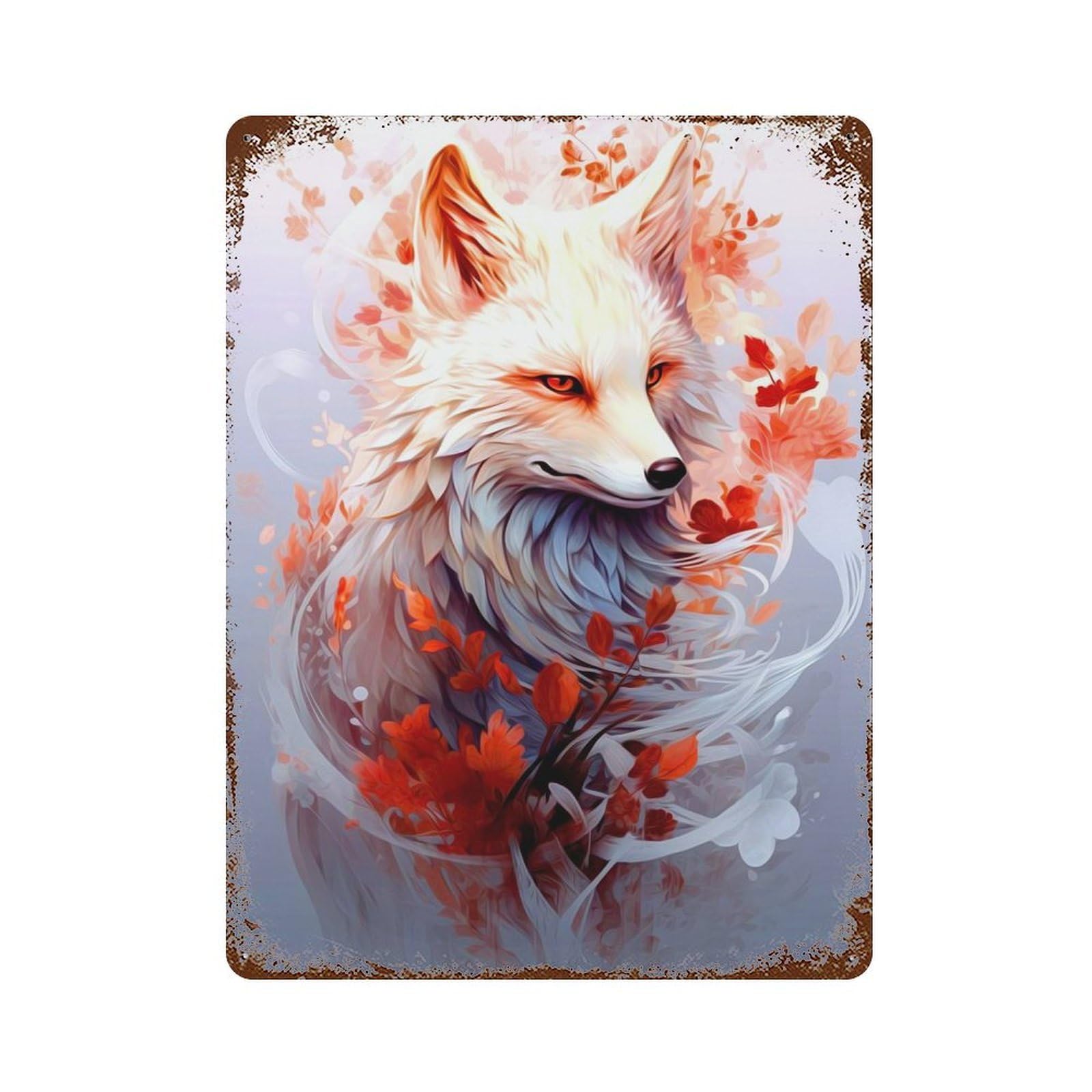 Rusty Metal Tin Sign with Fox Design 15.7"x11.8", for Shed, Workshop And Garage Wall Decor, Classic Wall Plaque