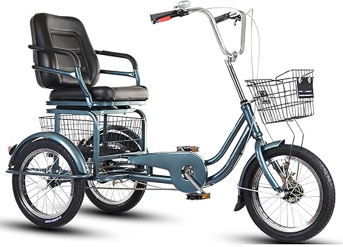 Adult Cruiser Tricycle, Adjustable Seat with Backrest, Senior Tricycle, Cargo Basket and Comfortable Seat for People Shopping, Picnic, Outdoor Sports,Green,16 inches