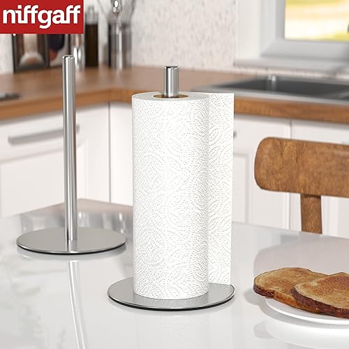 Miniatura 7 de Soporte para toallas de papel plateado, organizador de papel de acero inoxidable premium, dispensador de rollos de cocina clásico