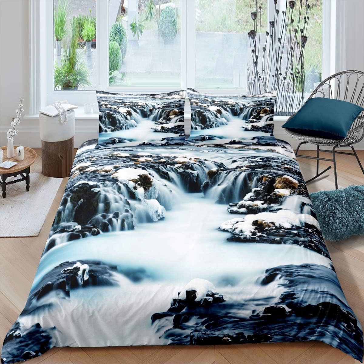 Housse de couette 155x220 cm 3D avec 2 taies paysage pour lit 1-2 personnes