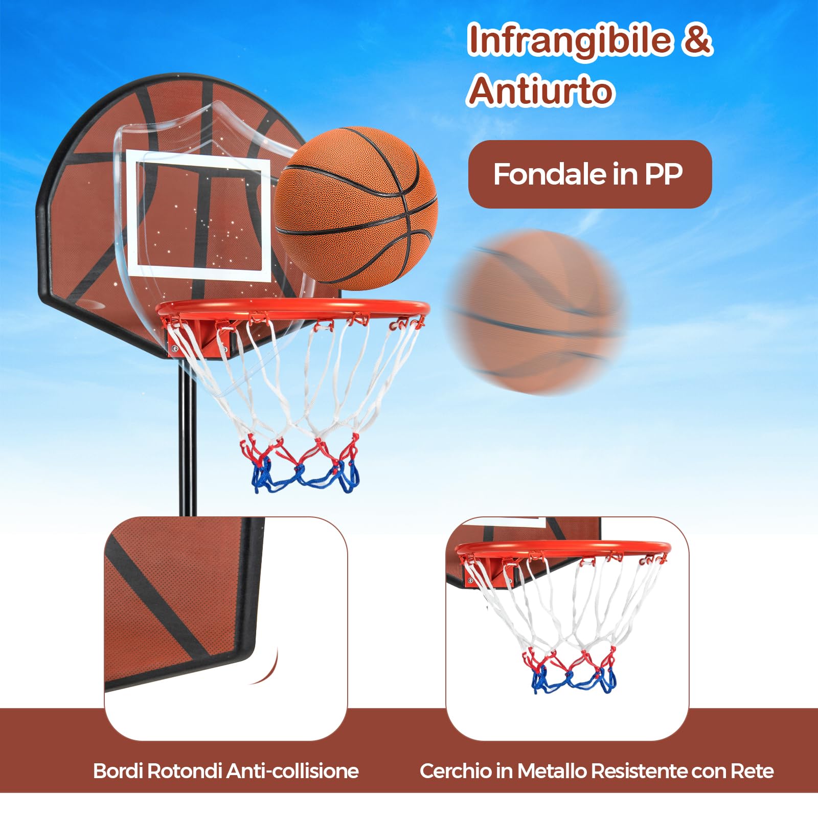 GYMAX Canestro da Basket 2 in 1 con Freccette Bersaglio e 6 Freccette, Altezza Regolabile, Base Riempibile, Supporto per Basket per Uso Interno ed Esterno, Adatto a Bambini 8+ Anni