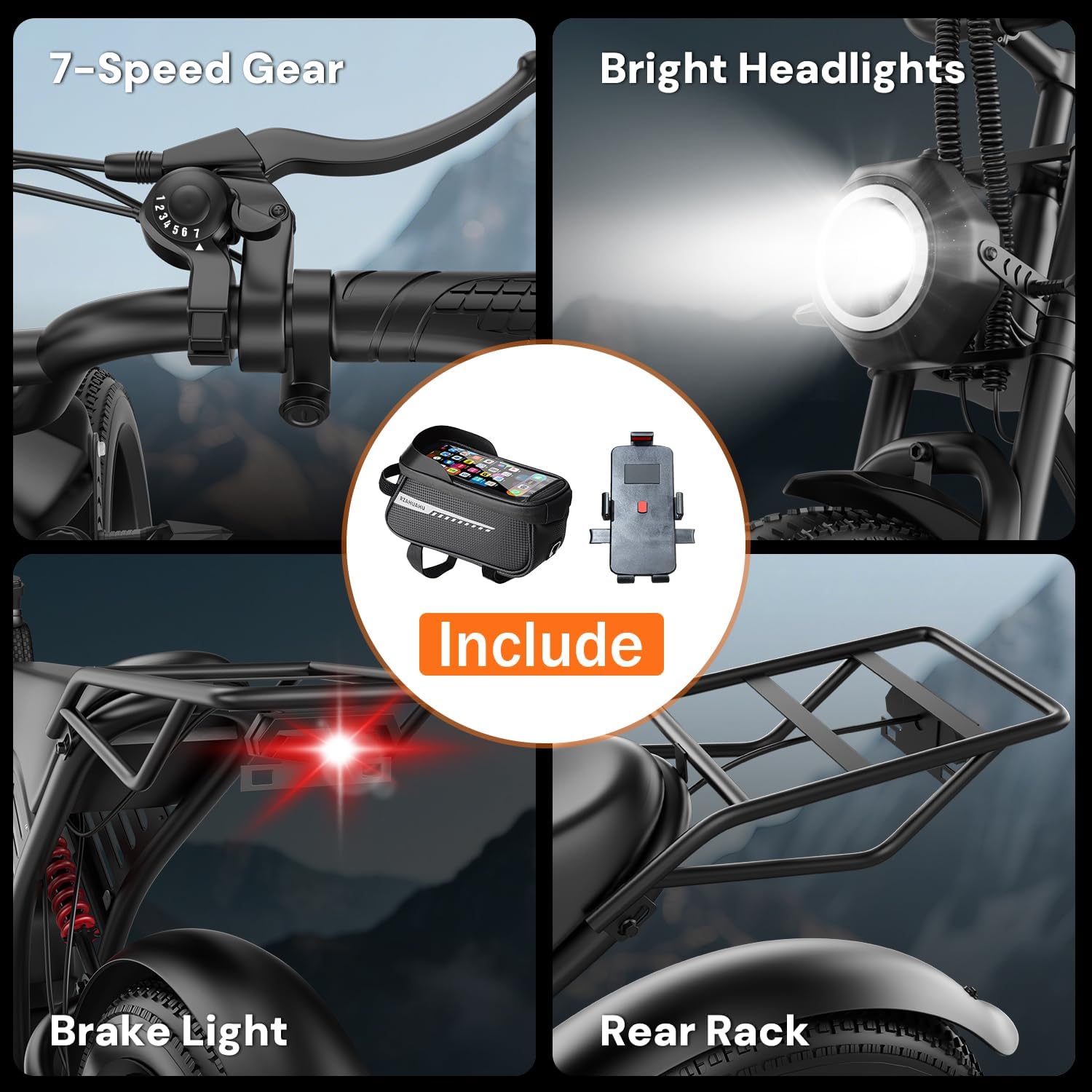 Electric Bike for Adults, 1500-2800W Peak Electric Dirt Bike, 25-33Mph, 65-100Miles Range, 20/26" Fat Tire Ebike with Removable Battery, 7Speed, Electric Mountain Bike, Off Road E Bike