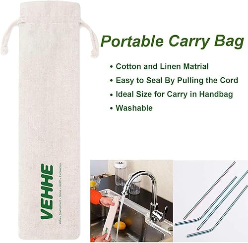 Miniatura 3 de VEHHE Pajitas de metal de acero inoxidable reutilizables para beber, juego de 4 popotes reutilizables de 10.5 pulgadas, cepillo de limpieza de color