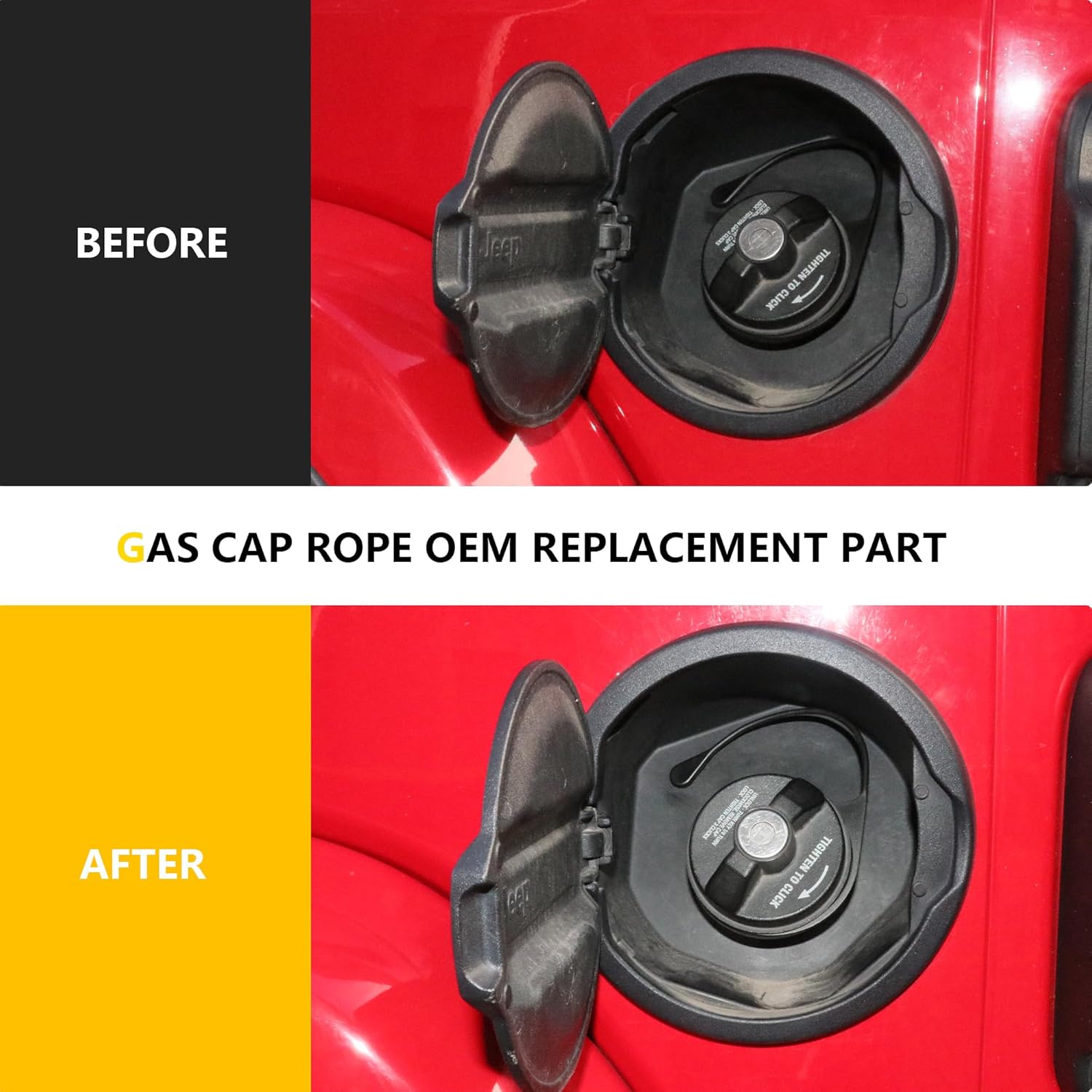 Fuel Gas Cap Tether Compatible with 2018-2024 2025 Jeep Wrangler JL 2/4 Door 4XE Gladiator JT Accessories Fuel Tank Cap Rope Fuel Filler Gas Lanyard Replacement