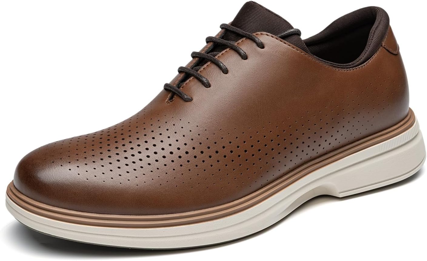 Rihero Men's Dress Shoes Oxford Formal Business Casual Sneakers | Breathable Upper, Light EVA Non-Slip Base, Perforated Arch Insole, Comfy Foam Collar, Commutes, Office, Weddings, Dinners