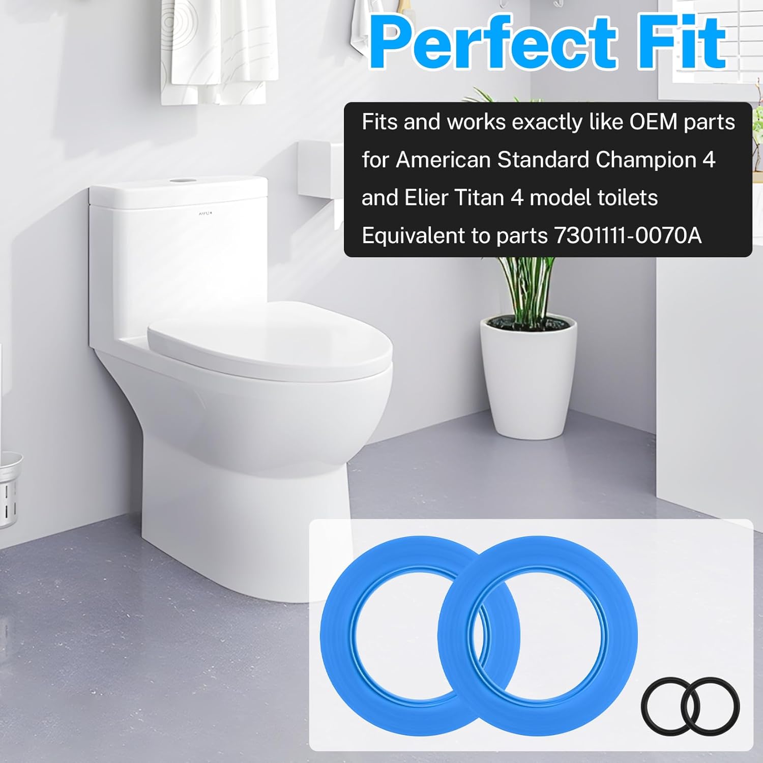 Toilet Flush Valve Seal fit for American Standard&Eljer Toilets,Upgraded Silicone Material 7301111-0070A Replacement with O Rings,Compatible with American Standard Champion 4 and Eljer Titan 4 (2PCS)