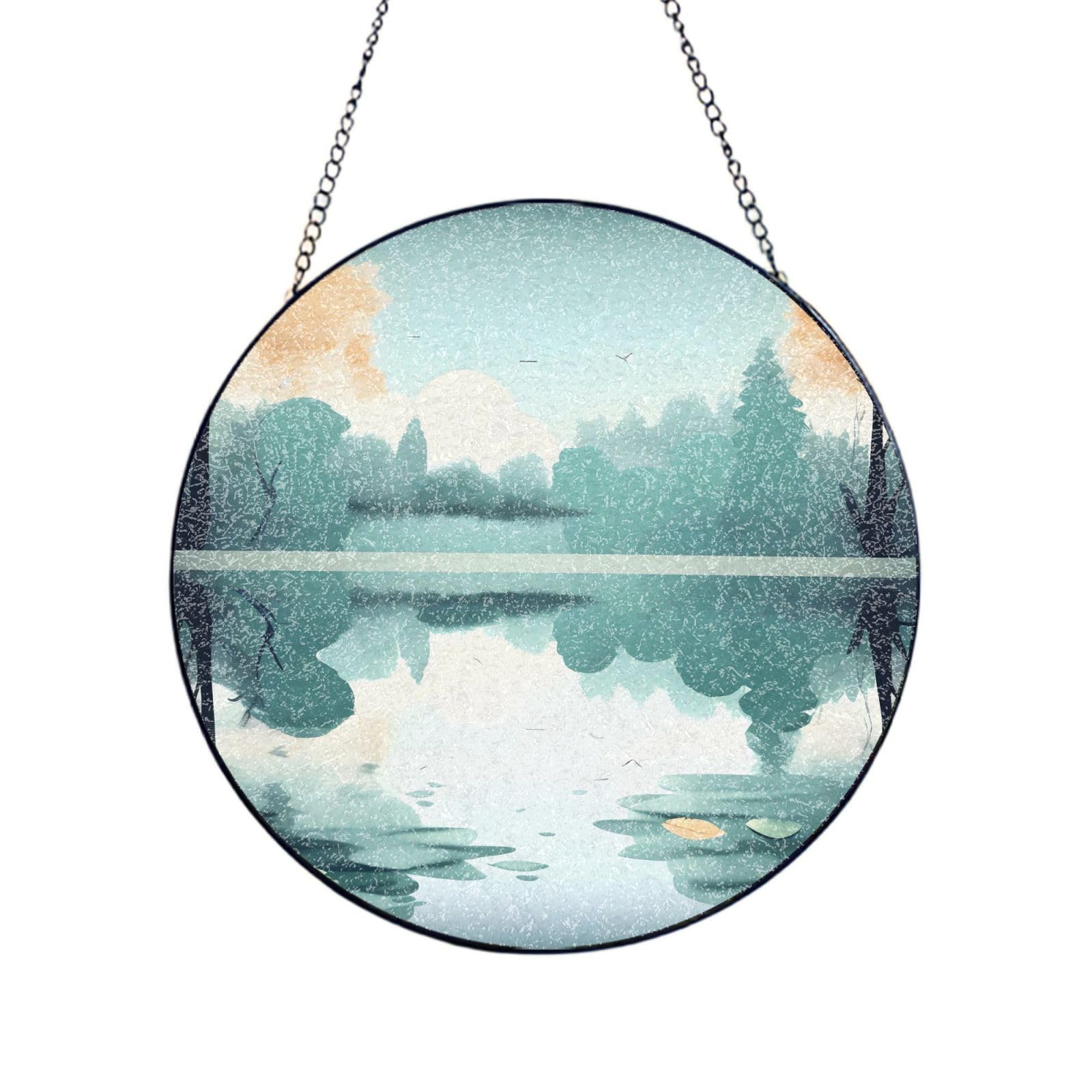 Fallen leaves on a tranquil lake Stained Glass Sun Catcher for Window Garden Hanging Suncatchers Balcony Decor Gift 12in（30cm）