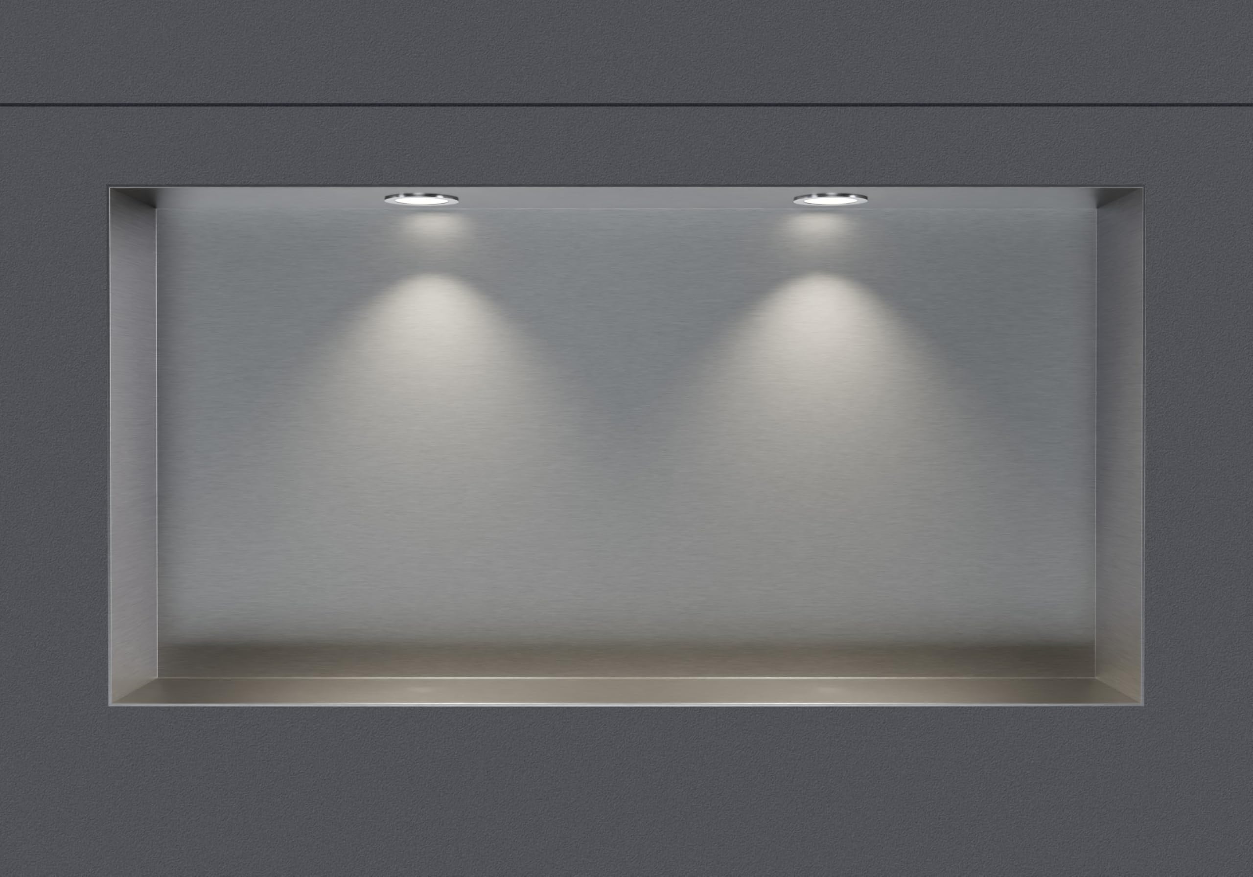 BERNSTEIN Nicchia da parete in acciaio inox NT306010X senza bordo con faretti LED - 30 x 60 x 10 cm (A x L x P) - colore selezionabile, Colore:Acciaio satinato, LED-Spot:2x Spot Einbaurahmen Chrom