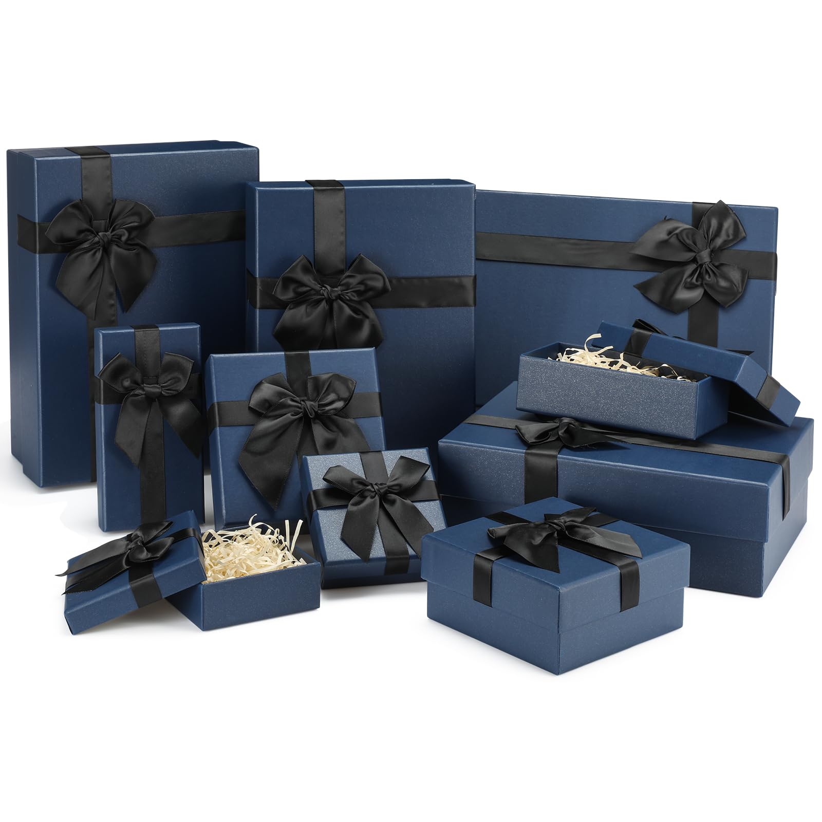 Tenceur Weihnachts-Geschenkboxen mit Deckel, verschiedene Größen, Geschenkboxen für Geschenke, Box mit Band für Geburtstage, Hochzeiten, Einweihungen, Jubiläen, Valentinstag, Blau, 5 Größen, 10 Stück
