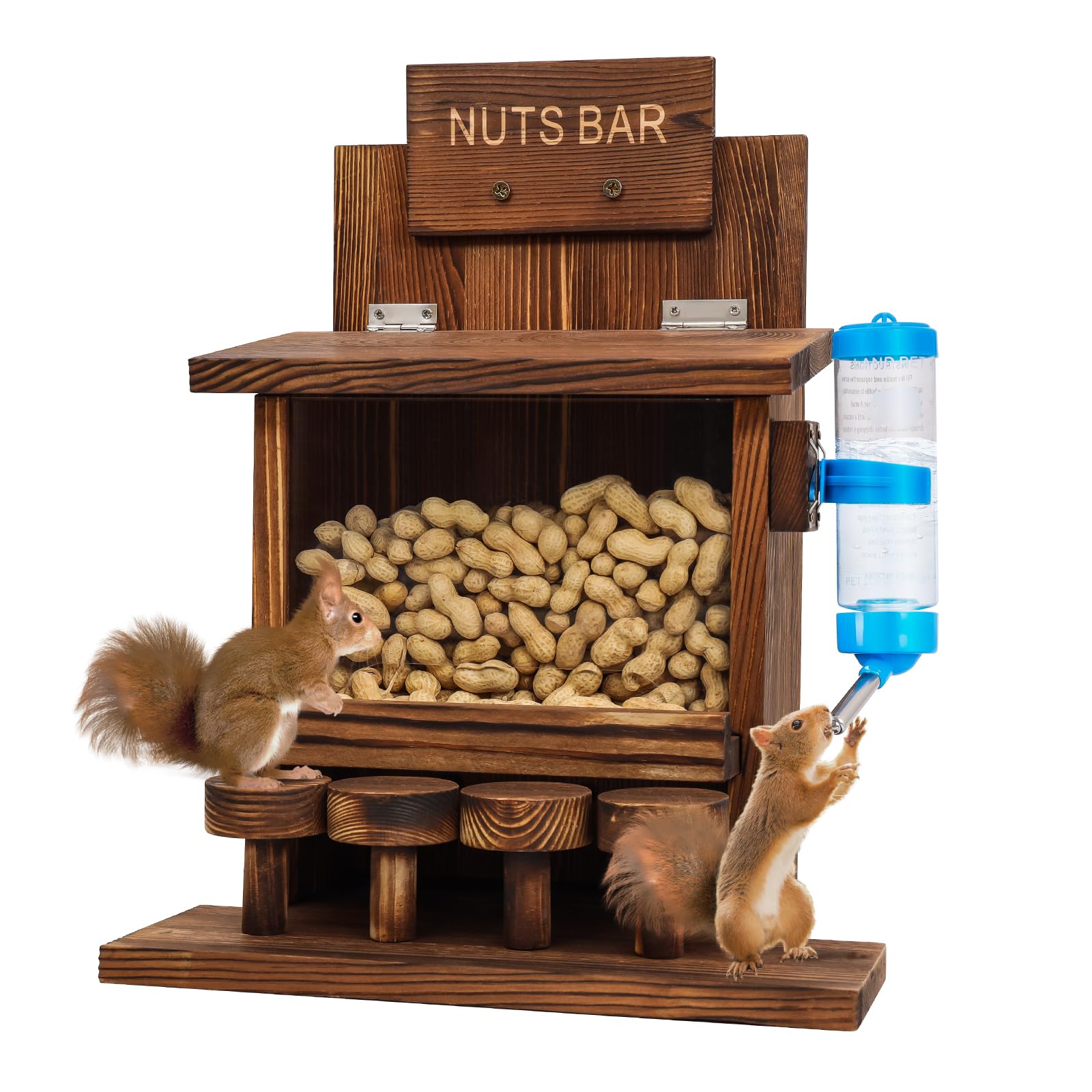 DAZUINIAO Squirrel Feeders for Outside Tree Wooden Squirrel Picnic Table Feeder for Corn Peanut Hanging Chipmunk House The Nut Bar with Squirrel Water Feeder