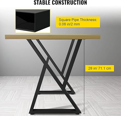 Miniatura 3 de VEVOR Patas de metal para mesa, patas de escritorio de 28 x 18 pulgadas, juego de 2, patas de banco resistentes, patas de metal en forma de Z, patas